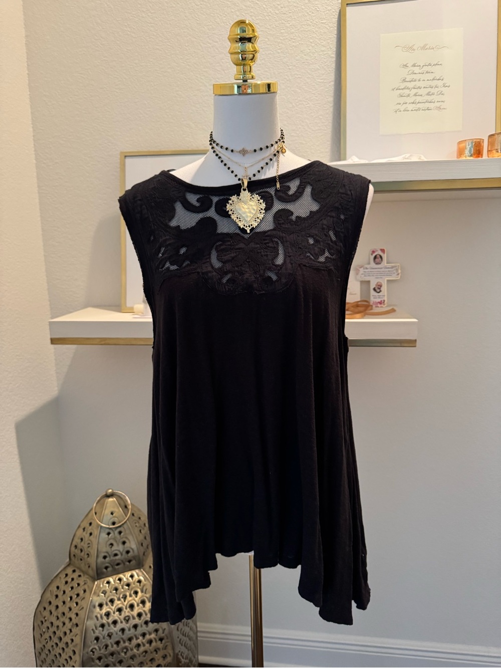 Free People Coquette Embroidery Boho Black  Flowy Women's Top 🖤Made in India🖤